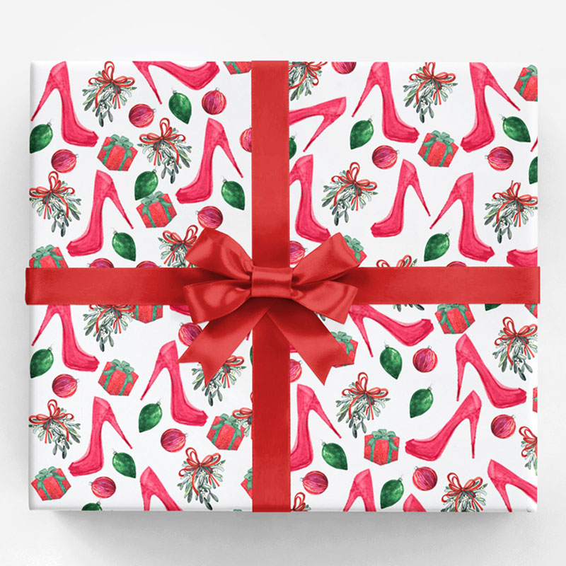 Stilettos + Mistletoe Holiday Wrapping Paper | Posh Paper + Ink 